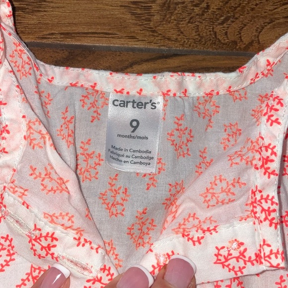 Carter's | Patterned Button-Up Top | Infant Girls | White & Orange | 9 months - Picture 3 of 4